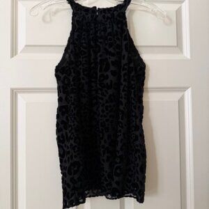 White House Black Market Black Leopard Print Sleeveless Halter Blouse Top sz XS